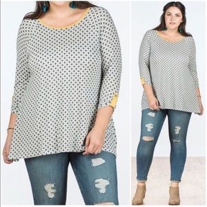 EUC Matilda Jane Starstruck geometric tunic gray ivory mustard L 10 12 14